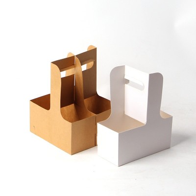 简约咖啡手提花盒一次性奶茶饮品打包盒牛皮纸折叠花盒花束手提盒图4