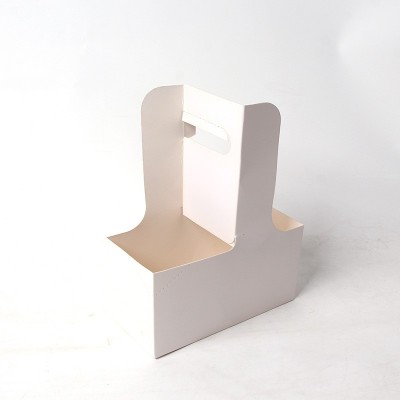 简约咖啡手提花盒一次性奶茶饮品打包盒牛皮纸折叠花盒花束手提盒图2