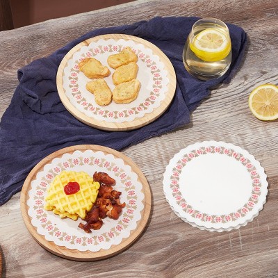 一次性不沾吸油餐盘垫纸 小吃前菜点心酒店用碟垫纸 三色花底纸图2