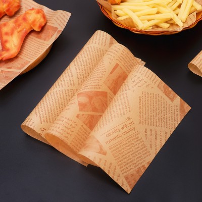 棕色美式防油纸小吃面包吸油纸隔油英文报垫纸一次性三明治包装纸图3