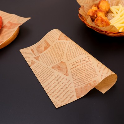 棕色美式防油纸小吃面包吸油纸隔油英文报垫纸一次性三明治包装纸图5