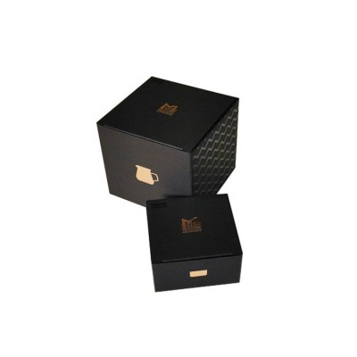 全黑色瓦楞纸盒黑卡纸烫金UV彩盒咖啡杯茶壶双面黑色瓦楞纸包装盒