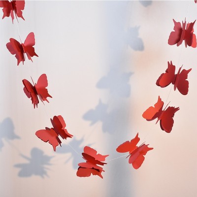 4米彩色卡纸七彩蝴蝶立体纸拉花婚庆生日派对场地布置挂串装饰图5