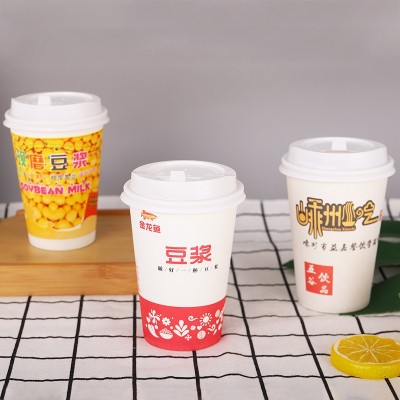 批发一次性豆浆杯子纸杯带盖商用早餐店加厚12盎司热饮杯子2000只图2