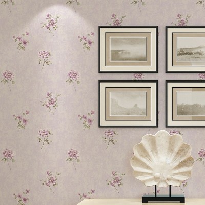 浅紫色3D田园小碎花墙纸 卧室客厅酒店美容院 温馨玫瑰花精压壁纸图2