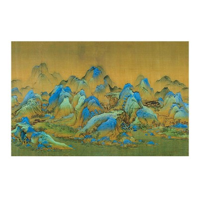 3D新中式千里江山图壁纸清明上河图背景餐厅饭店壁画茶室壁布墙纸图5