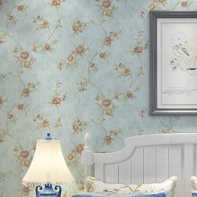 美式3D田园小碎花浮雕墙纸 卧室客厅美容院 复古藤蔓花精压壁纸图2