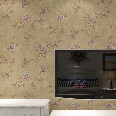 美式3D田园小碎花浮雕墙纸 卧室客厅美容院 复古藤蔓花精压壁纸图4