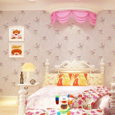 紫色3D田园小碎花精压墙纸卧室婚房美容院酒店温馨玫瑰花浮雕壁纸图4