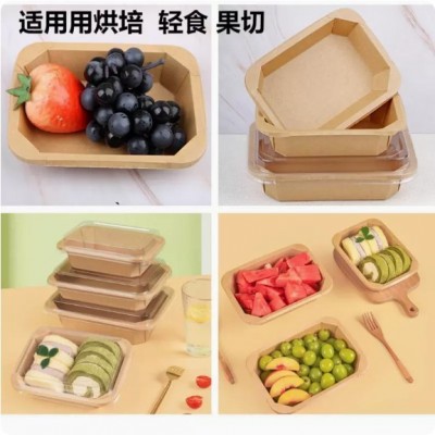 轻食水果打包盒一次性八角长方形牛皮纸外卖甜品水果切盒一件起批图2