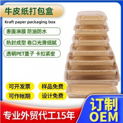 网红牛皮纸寿司打包盒野餐盒带盖长方形一次性外卖轻食水果盒托盘图2