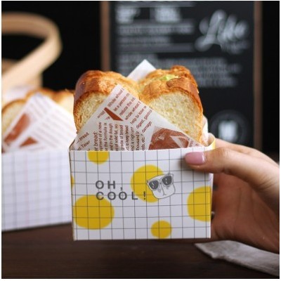 便携式三明治汉堡盒 滑蛋厚蛋烧吐司纸托包装盒子 手握面包纸盒图2
