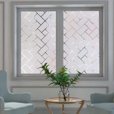 静电回形纹玻璃贴膜厂家批发透光不透明静电免胶磨砂玻璃贴纸图3