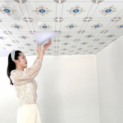 天花板贴纸自粘墙纸卫生间吊顶自装屋顶部装饰遮丑铝塑板自粘墙贴图5