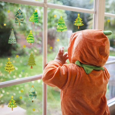 跨境新款圣诞节圣诞树装饰墙贴橱窗玻璃贴自粘贴画节日气氛礼物图2