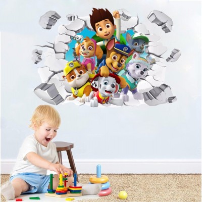 汪汪队3D卡通狗狗贴纸巡逻队墙纸墙贴男孩房间卧室贴画儿童自粘画图2