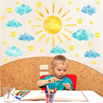 Boho水彩太阳云朵创意墙贴纸客厅卧室背景墙装饰墙贴画厂家批发图2