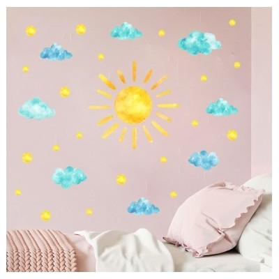 Boho水彩太阳云朵创意墙贴纸客厅卧室背景墙装饰墙贴画厂家批发图4