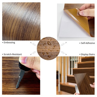 压花木纹简约欧式楼梯贴自粘台阶梯面橱柜贴纸防水防滑地板贴批发图3