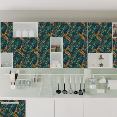 北欧风无缝拼接厨房客厅自粘墙纸防水防潮磨砂pvc植物壁纸墙贴图4