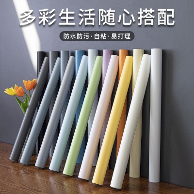 马卡龙铝箔墙纸壁纸自粘防水防潮墙贴卧室自沾温馨防油贴纸宿舍