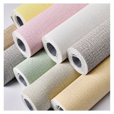 纯色亚麻墙纸自粘防水防潮防撞墙贴壁纸墙面翻新3d立体荔枝面墙贴图5