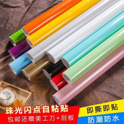 珠光烤漆膜自粘PVC贴纸波音软片橱柜衣柜家具翻新壁纸厨房防油图2