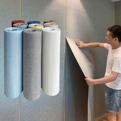 厂家直销自粘亚麻墙布北欧风全屋防撞墙贴客厅电视背景墙壁布批发图2