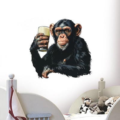 款黑猩猩在喝啤酒装饰防水墙贴卫生间马桶表面客厅自粘pvc贴纸图2