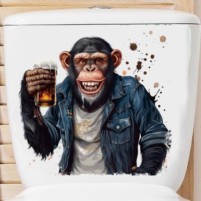 款黑猩猩在喝啤酒装饰防水墙贴卫生间马桶表面客厅自粘pvc贴纸图3