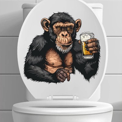款黑猩猩在喝啤酒装饰防水墙贴卫生间马桶表面客厅自粘pvc贴纸图4