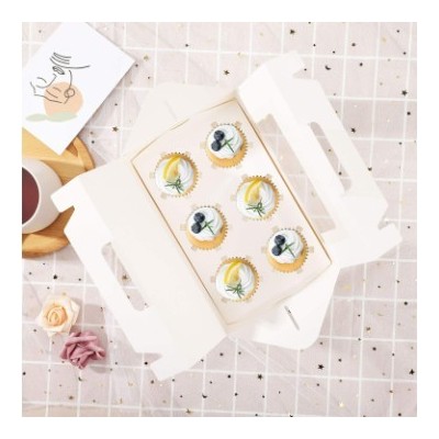 大理石纹六孔蛋糕盒手提纸杯烘焙包装盒蛋糕杯子蛋挞纸盒包装批发