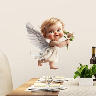 耶稣新款天使女宝宝捧花装饰墙贴客厅卧室玄关自粘pvc材质贴纸图4