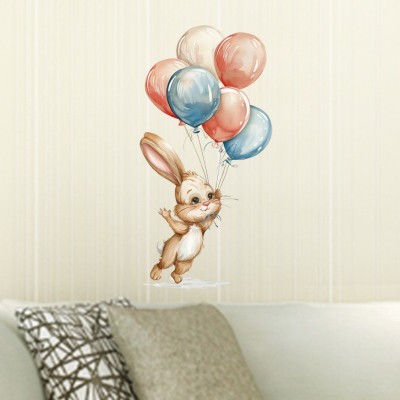 新款儿童水彩兔子画装饰墙贴客厅卧室卫生间自粘pvc材质贴纸图4