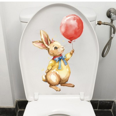 新款儿童水彩兔子画装饰墙贴客厅卧室卫生间自粘pvc材质贴纸图2