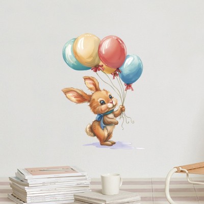 新款儿童水彩兔子画装饰墙贴客厅卧室卫生间自粘pvc材质贴纸图3