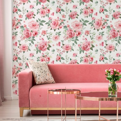 ATW2039清新温馨粉色玫瑰墙贴壁纸客厅卧室背景装饰墙贴自粘墙纸图2