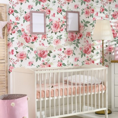 ATW2039清新温馨粉色玫瑰墙贴壁纸客厅卧室背景装饰墙贴自粘墙纸图3