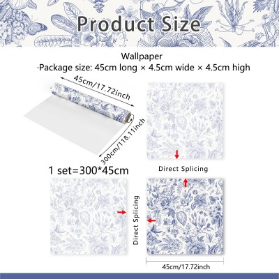 ATW7021创意蓝色花卉客厅卧室柜子背景墙装饰家居装饰贴自粘贴图5