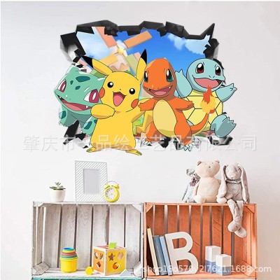 卡通动漫墙贴皮卡丘贴纸男孩卧室儿童房自粘PVC装饰宝可梦贴画图2
