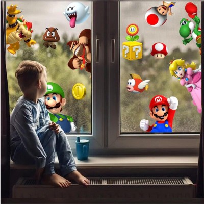 超级马里奥墙贴卡通动漫儿童房装饰贴画PVC涂鸦衣柜橱窗玻璃贴纸