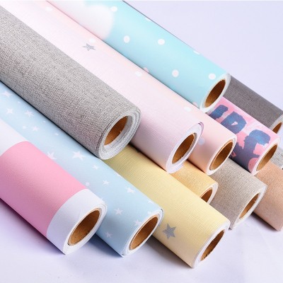 麻布PVC防水加厚墙纸自粘纯色素色贴纸宿舍卧室客厅酒店装饰墙贴图3