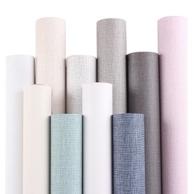 麻布PVC防水加厚墙纸自粘纯色素色贴纸宿舍卧室客厅酒店装饰墙贴图2