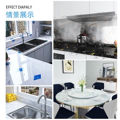 厨房防油加厚墙贴灶台耐高温墙纸仿水大理石纹贴纸自粘橱柜贴纸图2