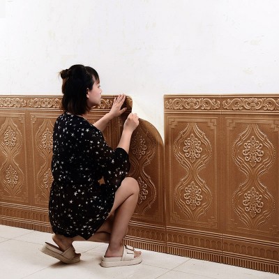 复古木纹墙贴防水自沾3D立体墙贴客厅卧室防撞贴纸自粘墙裙批发