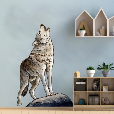 跨境新款咆哮狼吼叫自粘pvc墙贴 卧室客厅翻新布置可移除墙贴批发