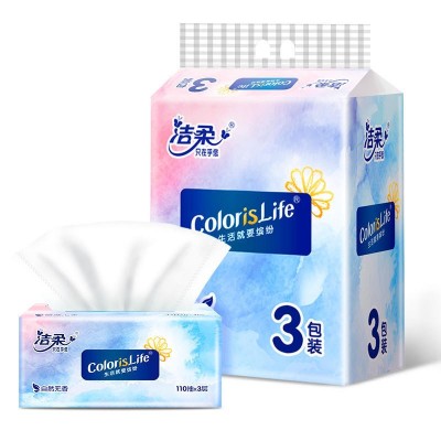 洁柔抽纸实惠家庭装纸面巾自然无香缤纷软抽餐巾纸3层110抽3包/提