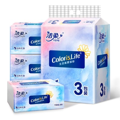 洁柔抽纸实惠家庭装纸面巾自然无香缤纷软抽餐巾纸3层110抽3包/提图5