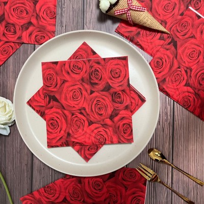 彩色双层印花花草餐巾纸印花方巾纸西餐厅派对婚庆玫瑰花纸巾现货图5