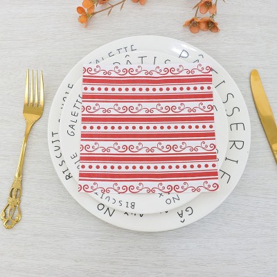 跨境圣诞节日印花餐巾纸无香双层印花彩色麋鹿条纹一次性高档纸巾图2